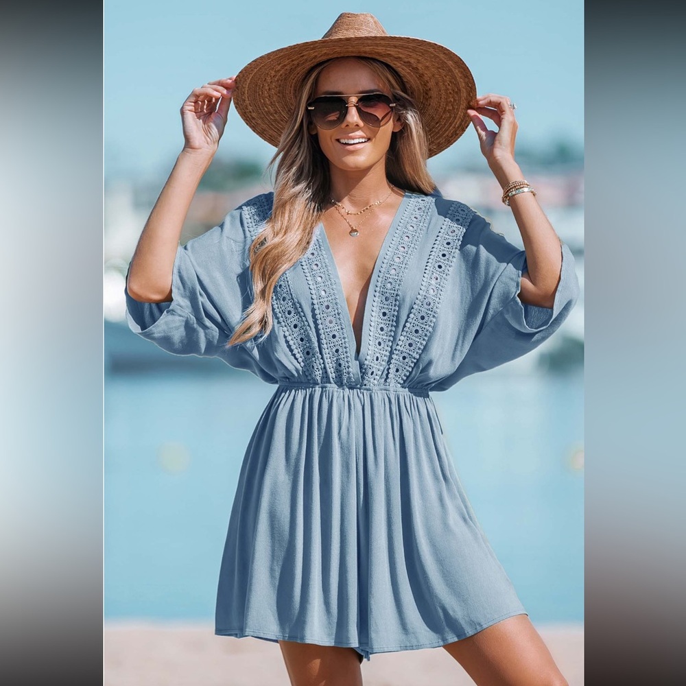 Blue V-neck cover up